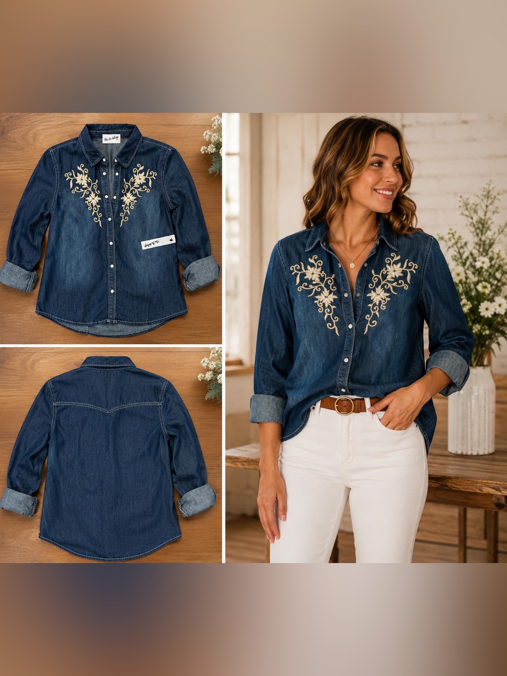 THE NU VINTAGE- Maribel Embroidered Denim Shirt NWT